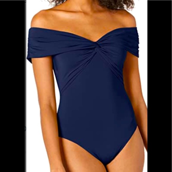 Trina Turk Fully Lined Twist Front Off The Shoulder One Piece - Picture 1 of 3